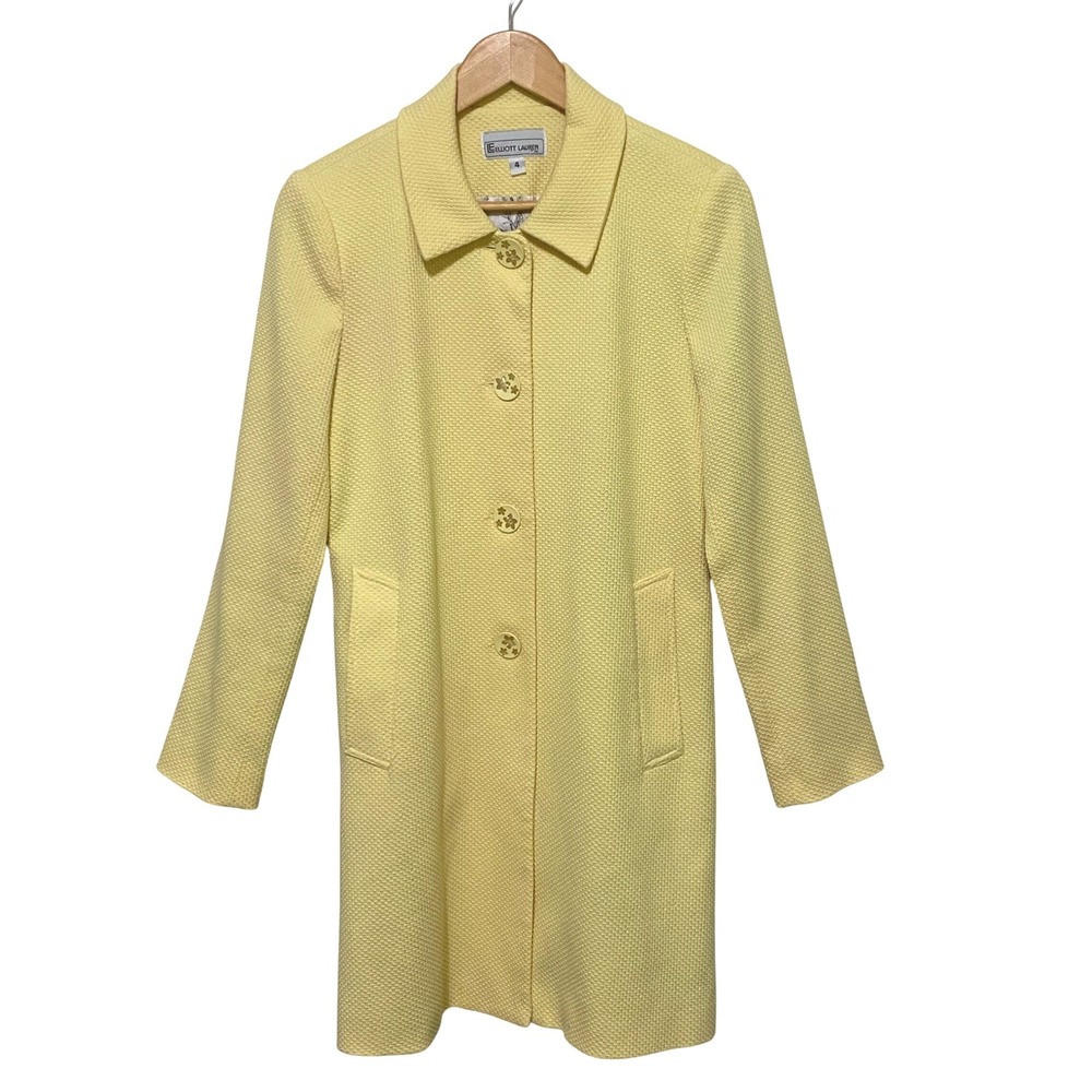 Vtg 90s Elliott Lauren Womens Sunny Yellow Textured Weave Button Front Coat Sz 4